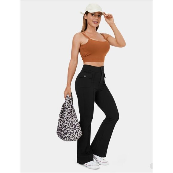 Halara High Waisted Button Flare Casual Cargo Pants  Sz 3XL Womens Black Side Fl - Picture 6 of 10